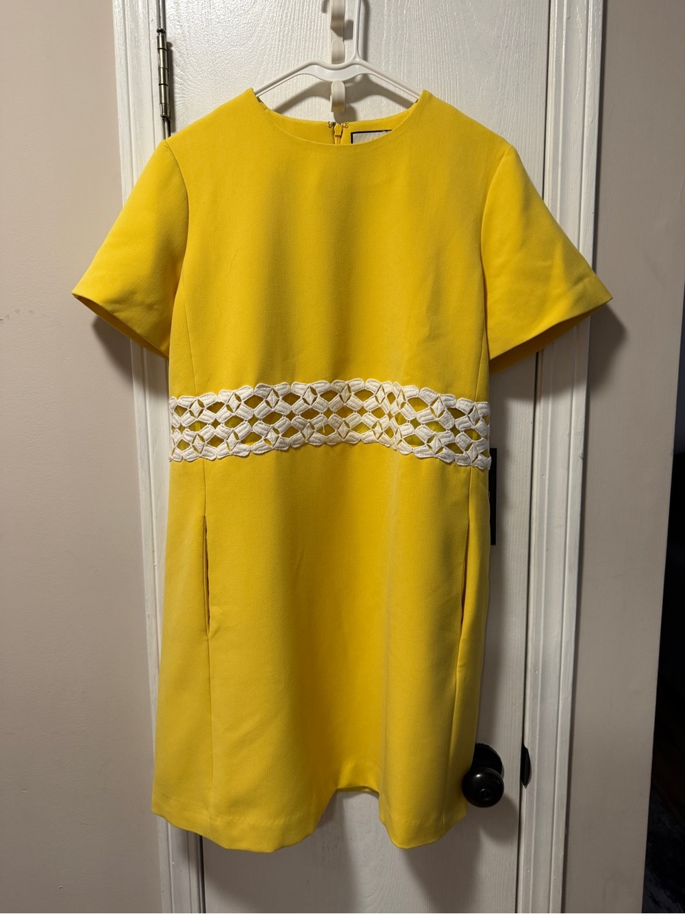 Tuckernuck Yellow Shift Dress with White Lace Waist